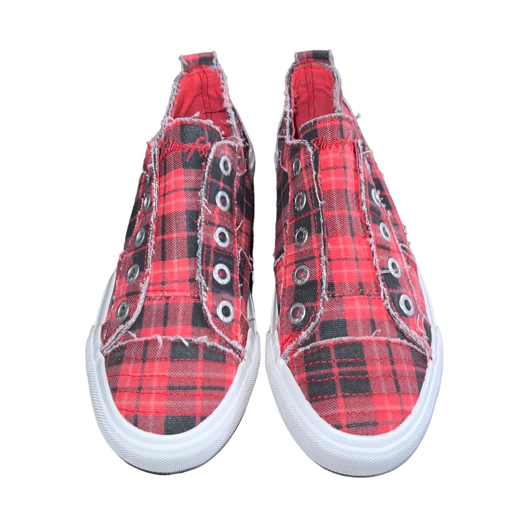 💥6 HR Temp Price Drop💥 Blowfish Malibu Red Grand Canyon Plaid Slip On Sneakers - Picture 5 of 16